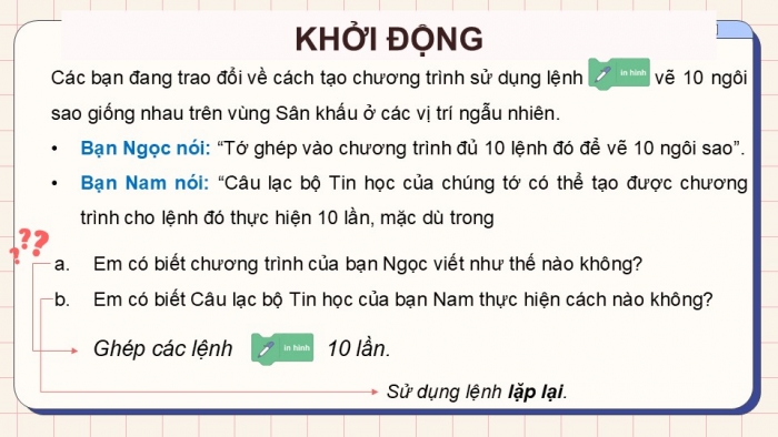 Giáo án điện tử Tin học 5 cánh diều Chủ đề F Bài 6: Cấu trúc lặp với số lần biết trước