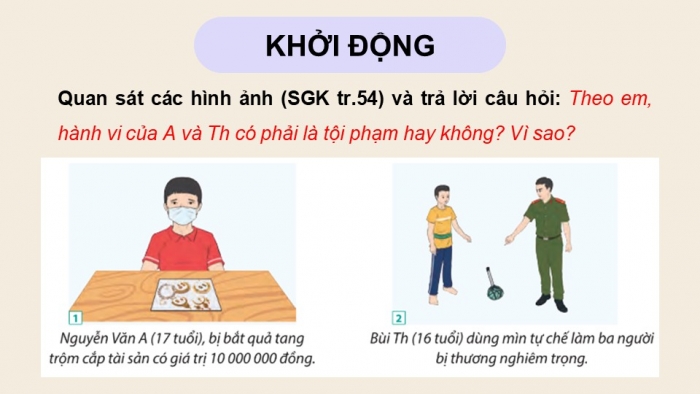 Giáo án điện tử chuyên đề Kinh tế pháp luật 10 chân trời Bài 7: Một số nội dung cơ bản của pháp luật hình sự liên quan đến người chưa thành niên phạm tội