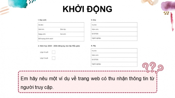 Giáo án điện tử Tin học ứng dụng 12 cánh diều Bài 6: Tạo biểu mẫu cho trang web và xuất bản website