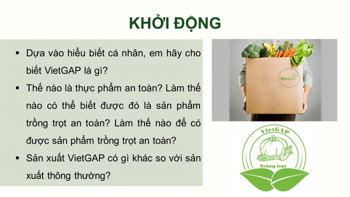 Giáo án điện tử chuyên đề Công nghệ trồng trọt 10 kết nối Bài 11: Giới thiệu về VietGAP trồng trọt