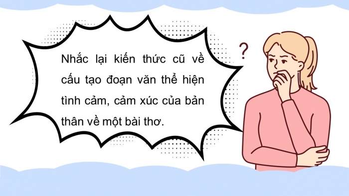 Giáo án điện tử Tiếng Việt 5 chân trời Bài 5: Tìm ý cho đoạn văn thể hiện tình cảm, cảm xúc về một bài thơ