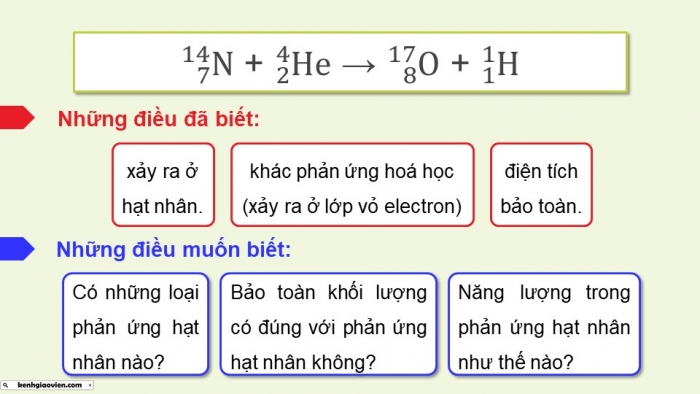 Giáo án điện tử Vật lí 12 kết nối Bài 22: Phản ứng hạt nhân và năng lượng liên kết