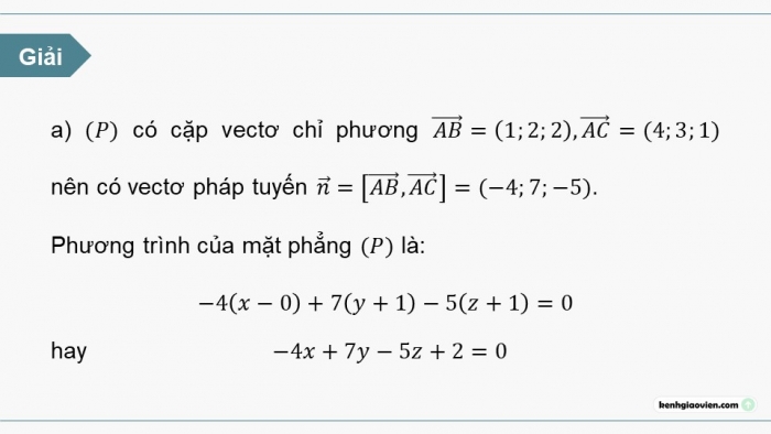 Giáo án PPT dạy thêm Toán 12 chân trời Bài 1: Phương trình mặt phẳng