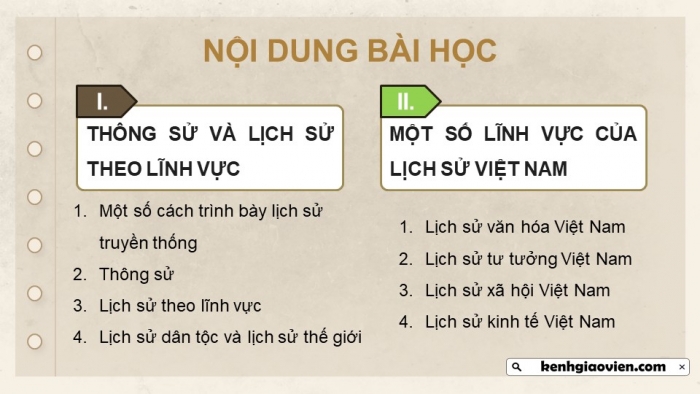 Giáo án điện tử chuyên đề Lịch sử 10 kết nối CĐ 1 P2: Một số lĩnh vực của lịch sử Việt Nam