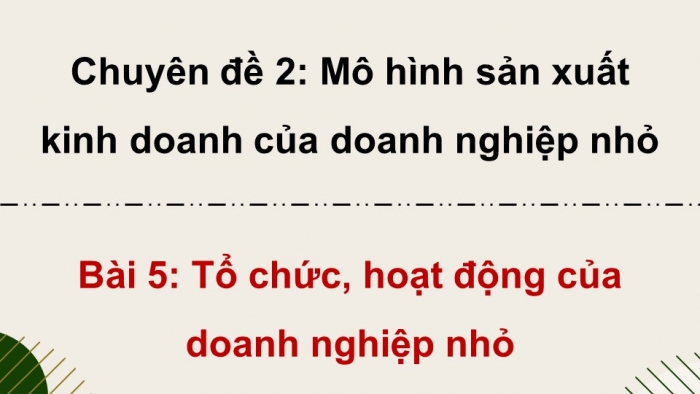 Giáo án điện tử chuyên đề Kinh tế pháp luật 10 kết nối Bài 5: Tổ chức, hoạt động của doanh nghiệp nhỏ