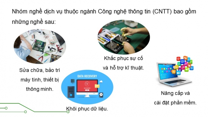 Giáo án điện tử Tin học ứng dụng 12 chân trời Bài G1: Nhóm nghề dịch vụ thuộc ngành Công nghệ thông tin