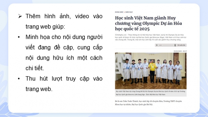 Giáo án điện tử Tin học ứng dụng 12 cánh diều Bài 5: Tạo nội dung hình ảnh cho trang web