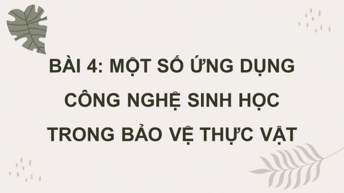 Giáo án điện tử chuyên đề Công nghệ trồng trọt 10 kết nối Bài 4: Một số ứng dụng công nghệ sinh học trong bảo vệ thực vật