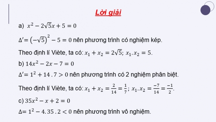 Giáo án PPT dạy thêm Toán 9 Chân trời bài 3: Định lí Viète