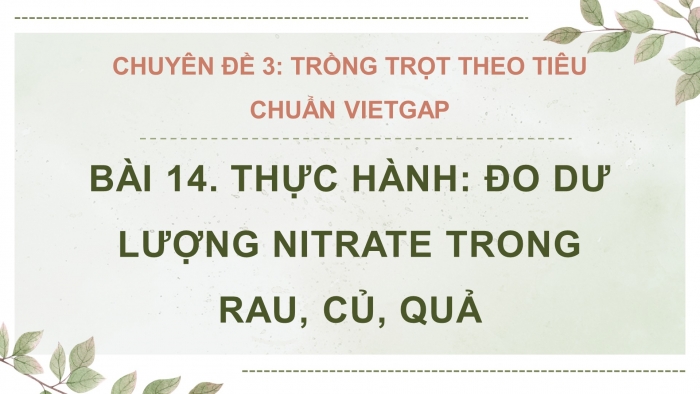 Giáo án điện tử chuyên đề Công nghệ trồng trọt 10 kết nối Bài 14: Thực hành Đo dư lượng nitrate trong rau, củ, quả