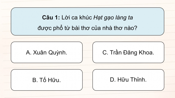 Giáo án điện tử Âm nhạc 5 cánh diều Tiết 30: Ôn tập nhạc cụ, Vận dụng