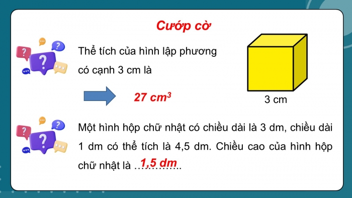 Giáo án PPT dạy thêm Toán 5 Cánh diều bài 65: Thể tích hình hộp chữ nhật, hình lập phương