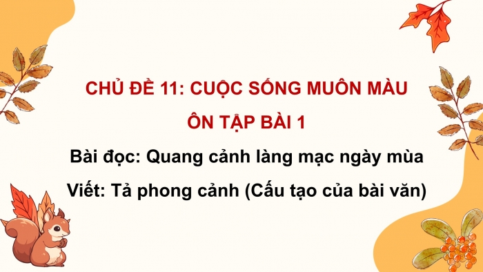 Giáo án PPT dạy thêm Tiếng Việt 5 cánh diều Bài 11: Quang cảnh làng mạc ngày mùa, Tả phong cảnh (Cấu tạo của bài văn)