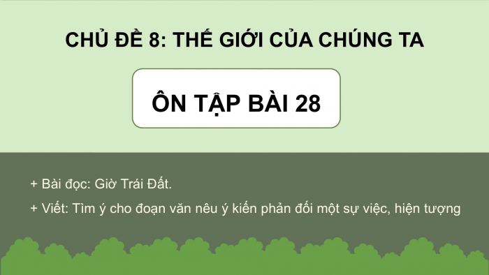 Giáo án PPT dạy thêm Tiếng Việt 5 Kết nối bài 28: Bài đọc Giờ Trái Đất. Tìm ý cho đoạn văn nêu ý kiến phản đối một sự việc, hiện tượng