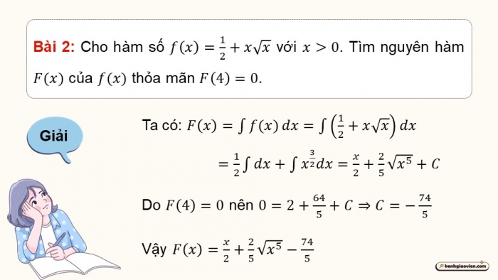 Giáo án PPT dạy thêm Toán 12 cánh diều Bài 2: Nguyên hàm của một số hàm số sơ cấp