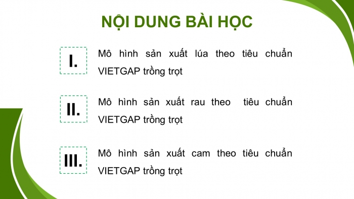 Giáo án điện tử chuyên đề Công nghệ trồng trọt 10 kết nối Bài 13: Một số mô hình trồng trọt theo tiêu chuẩn VietGAP