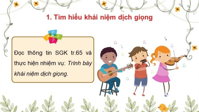 Giáo án điện tử Âm nhạc 9 chân trời Bài 21: Lí thuyết âm nhạc Sơ lược về dịch giọng