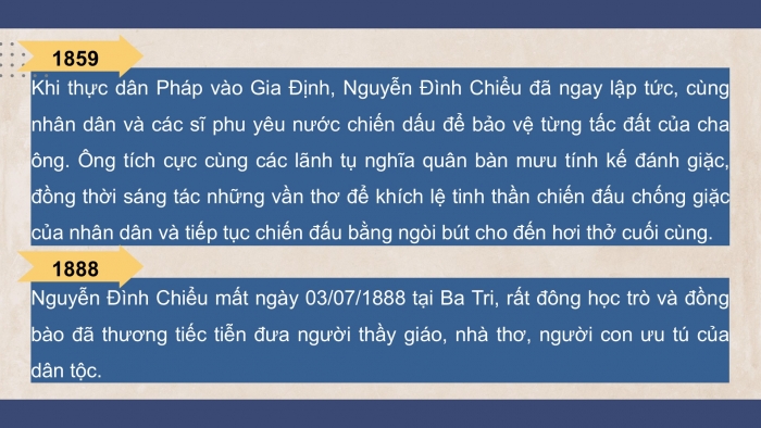 Giáo án PPT dạy thêm Tiếng Việt 5 Kết nối bài 20: Bài đọc Cụ Đồ Chiểu. Đánh giá, chỉnh sửa đoạn văn nêu ý kiến tán thành một sự việc, hiện tượng