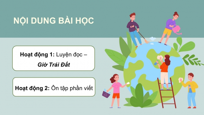 Giáo án PPT dạy thêm Tiếng Việt 5 Kết nối bài 28: Bài đọc Giờ Trái Đất. Tìm ý cho đoạn văn nêu ý kiến phản đối một sự việc, hiện tượng