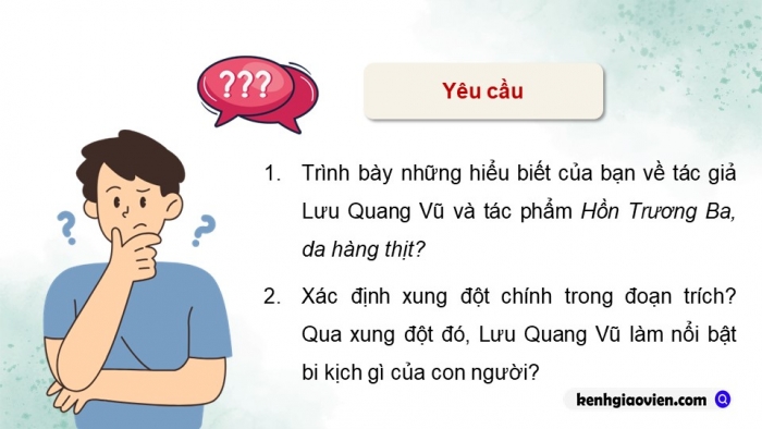 Giáo án PPT dạy thêm Ngữ văn 12 Kết nối bài 9: Hồn Trương Ba, da hàng thịt (Trích – Lưu Quang Vũ)