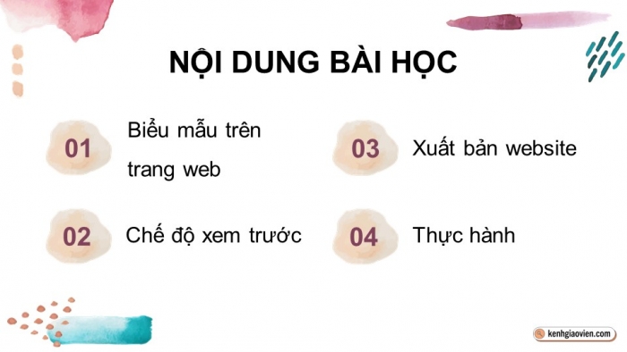 Giáo án điện tử Tin học ứng dụng 12 cánh diều Bài 6: Tạo biểu mẫu cho trang web và xuất bản website