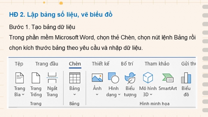 Giáo án điện tử Toán 9 chân trời Hoạt động thực hành và trải nghiệm 4: Chuyển dữ liệu từ bảng vào biểu đồ trên phần mềm Microsoft Word