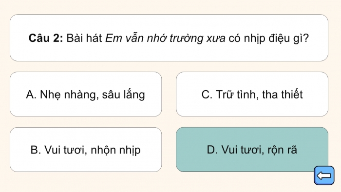 Giáo án điện tử Âm nhạc 5 cánh diều Tiết 32: Ôn tập bài hát Em vẫn nhớ trường xưa, Nhạc cụ Nhạc cụ thể hiện tiết tấu – Nhạc cụ thể hiện giai điệu