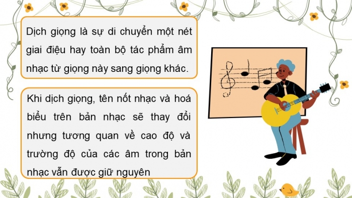 Giáo án điện tử Âm nhạc 9 chân trời Bài 21: Lí thuyết âm nhạc Sơ lược về dịch giọng