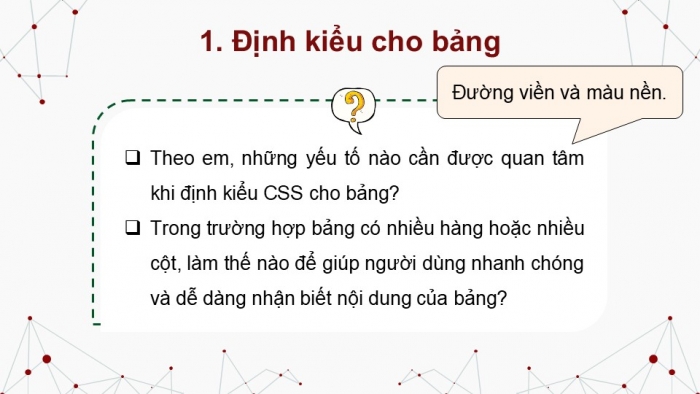 Giáo án điện tử Tin học ứng dụng 12 chân trời Bài F11: Định kiểu CSS cho bảng và phần tử