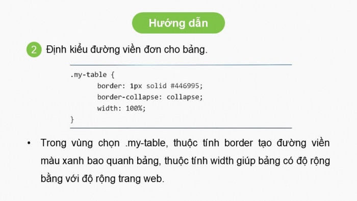 Giáo án điện tử Tin học ứng dụng 12 chân trời Bài F11: Định kiểu CSS cho bảng và phần tử div (P2)