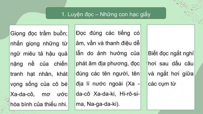 Giáo án PPT dạy thêm Tiếng Việt 5 Kết nối bài 26: Bài đọc Những con hạc giấy. Luyện viết bài văn tả người