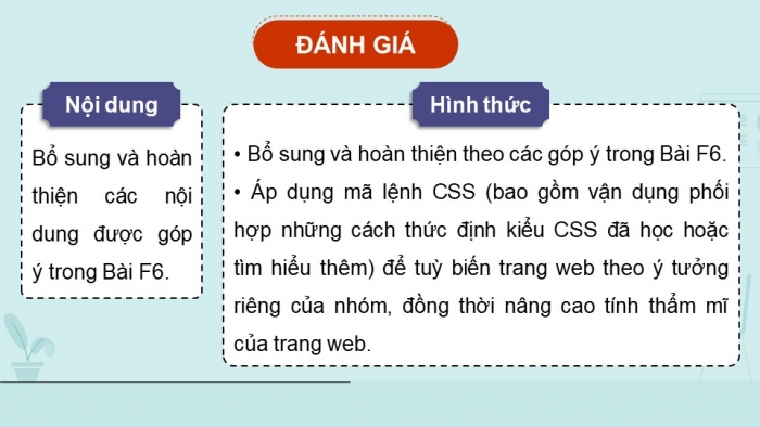 Giáo án điện tử Khoa học máy tính 12 chân trời Bài F13: Dự án tạo trang web (tiếp theo)