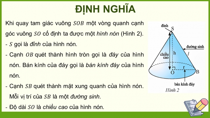 Giáo án điện tử Toán 9 chân trời Bài 2: Hình nón