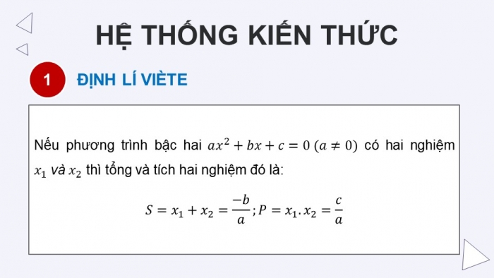 Giáo án PPT dạy thêm Toán 9 Chân trời bài 3: Định lí Viète