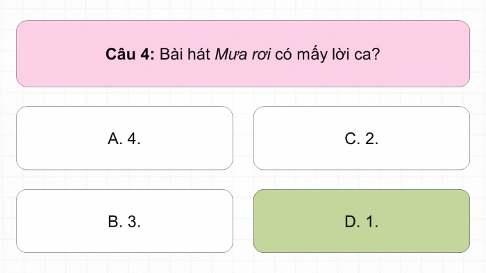 Giáo án điện tử Âm nhạc 5 cánh diều Tiết 28: Ôn tập bài hát Mưa rơi, Đọc nhạc Bài đọc nhạc số 4