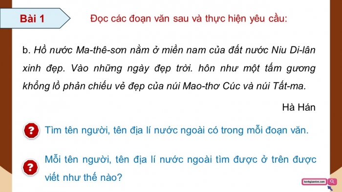 Giáo án điện tử Tiếng Việt 5 chân trời Bài 1: Viết tên người, tên địa lí nước ngoài