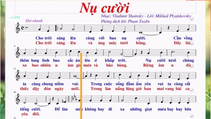 Giáo án điện tử Âm nhạc 9 chân trời Bài 17: Hát Nụ cười, Đọc nhạc Bài đọc nhạc số 5