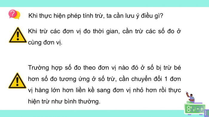 Giáo án PPT dạy thêm Toán 5 Chân trời bài 79: Trừ số đo thời gian