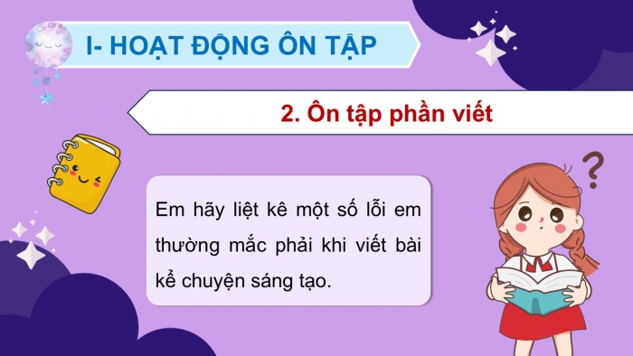 Giáo án PPT dạy thêm Tiếng Việt 5 cánh diều Bài 17: Trăng ơi... từ đâu đến?, Trả bài viết kể chuyện sáng tạo