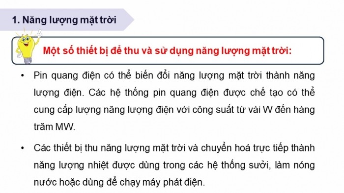 Giáo án điện tử KHTN 9 cánh diều - Phân môn Vật lí Bài 14: Năng lượng tái tạo