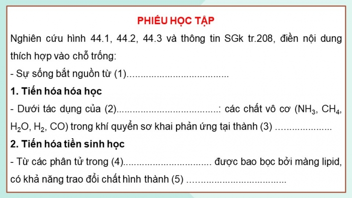 Giáo án điện tử KHTN 9 cánh diều - Phân môn Sinh học Bài 44: Sự phát sinh và phát triển sự sống trên Trái Đất