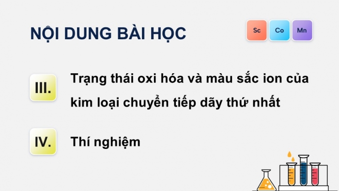 Giáo án điện tử Hoá học 12 chân trời Bài 19: Đại cương về kim loại chuyển tiếp dãy thứ nhất