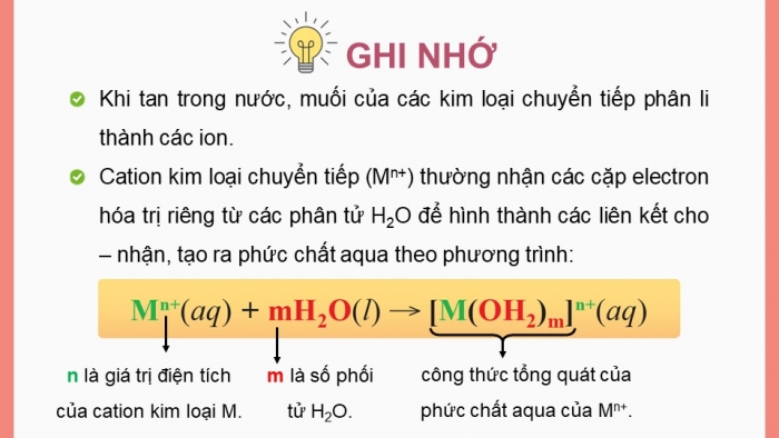 Giáo án điện tử Hóa học 12 cánh diều Bài 22: Sơ lược về sự hình thành phức chất của ion kim loại chuyển tiếp trong dung dịch