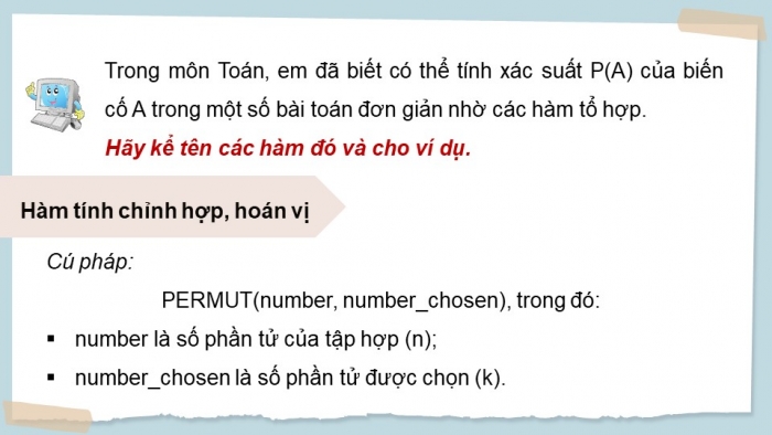 Giáo án điện tử chuyên đề Tin học ứng dụng 12 kết nối Bài 10: Tính xác suất và chọn số liệu ngẫu nhiên