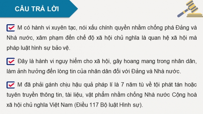 Giáo án điện tử chuyên đề Kinh tế pháp luật 10 kết nối Bài 6: Khái niệm và nguyên tắc cơ bản của pháp luật hình sự Việt Nam