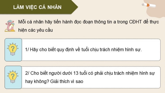 Giáo án điện tử chuyên đề Kinh tế pháp luật 10 chân trời Bài 7: Một số nội dung cơ bản của pháp luật hình sự liên quan đến người chưa thành niên phạm tội