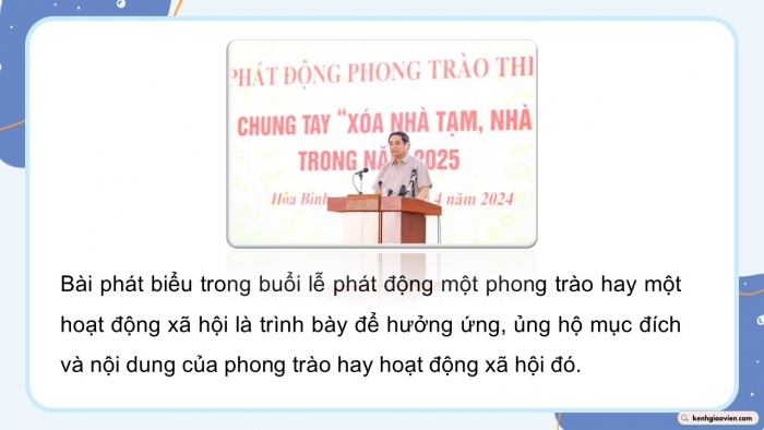 Giáo án PPT dạy thêm Ngữ văn 12 Cánh diều bài 9: Viết bài phát biểu trong lễ phát động một phong trào hoặc một hoạt động xã hội