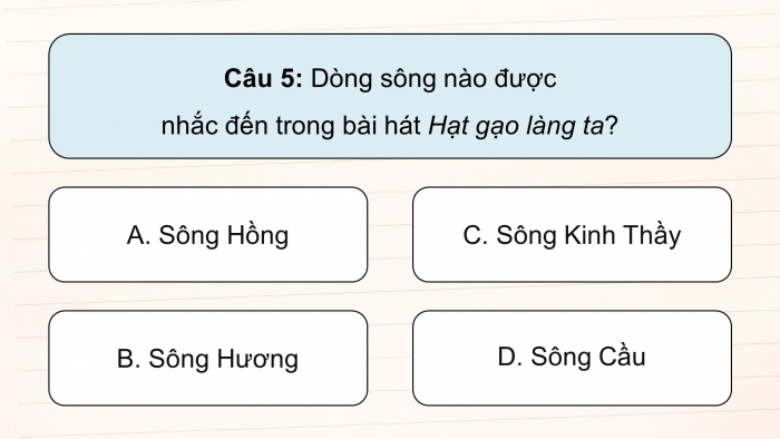 Giáo án điện tử Âm nhạc 5 cánh diều Tiết 30: Ôn tập nhạc cụ, Vận dụng