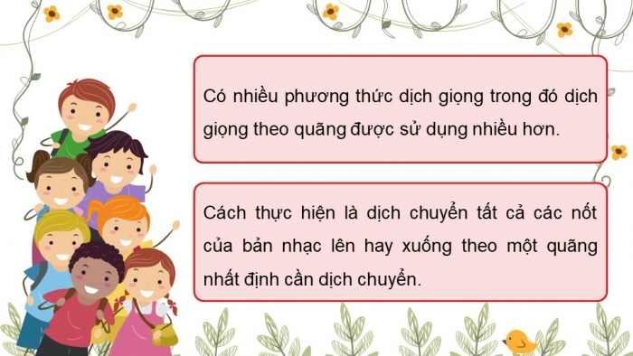 Giáo án điện tử Âm nhạc 9 chân trời Bài 21: Lí thuyết âm nhạc Sơ lược về dịch giọng