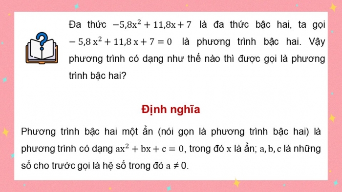 Giáo án điện tử Toán 9 cánh diều Bài 2: Phương trình bậc hai một ẩn